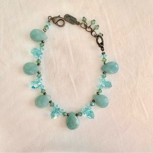 Faceted chalcedony crystal aqua bracelet